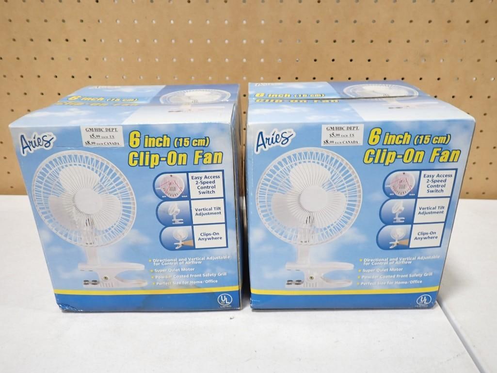 2 Aries 6" Clip On Fans New in Box: 2 Aries 6" Clip On Fans Both New in Box