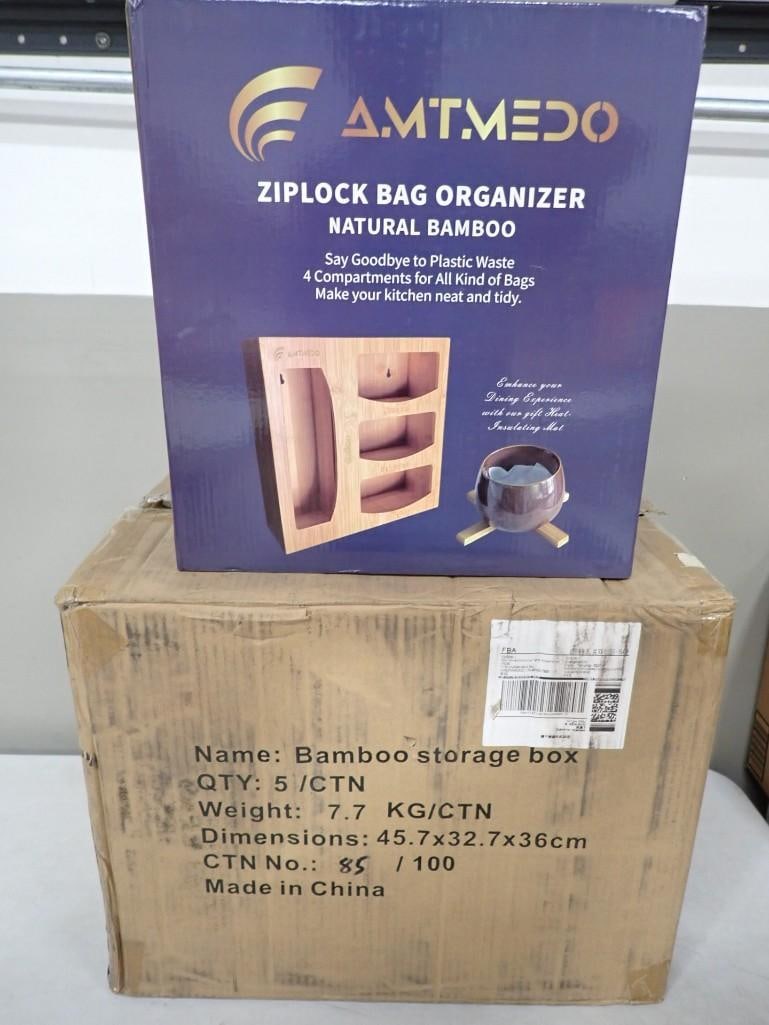 Case of 5 Bamboo Storage Boxes Bag Organizers New in Box (1 of 4)