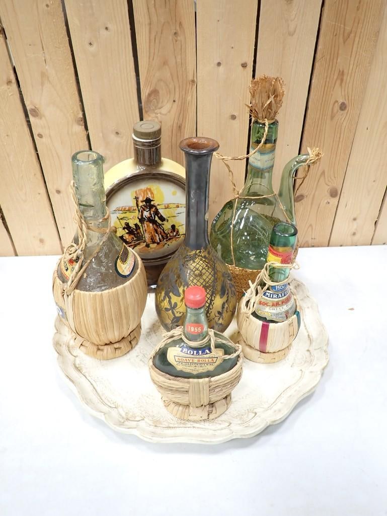 Vintage Decanters, Bottles, Tray, etc: Lot of Vintage Decanters, Bottles, Tray, etc