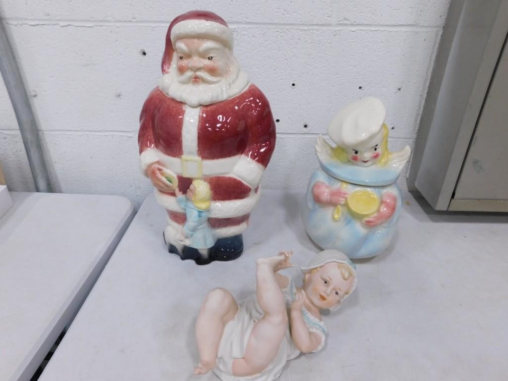 Ceramic Santa Claus Cookie Jar, Vintage Angel Chef Cookie Jar, Bisque Baby Figurine (1 of 4)