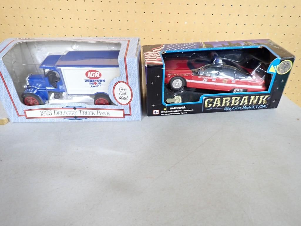 1:24 Scale Chicago Fire Department Die-Cast Car / Bank and 1925 IGA Delivery Truck - New in Packages (1 of 3)
