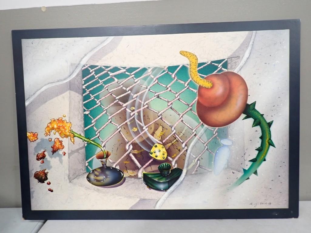 Colorful Framed Abstract Print Signed - Measures roughly 26x18" (1 of 6)