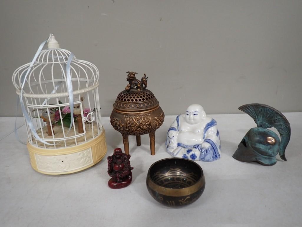 Misc. Asian Decor etc. including Budha's, bird cage, bowl, Incense burner, Spartan Helmet, etc. (1 of 10)