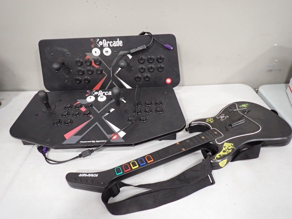 Video Game Lot including Pair of Xgaming X-Arcade dual Player Arcade Sticks and Guitar Hero Guitar (1 of 9)
