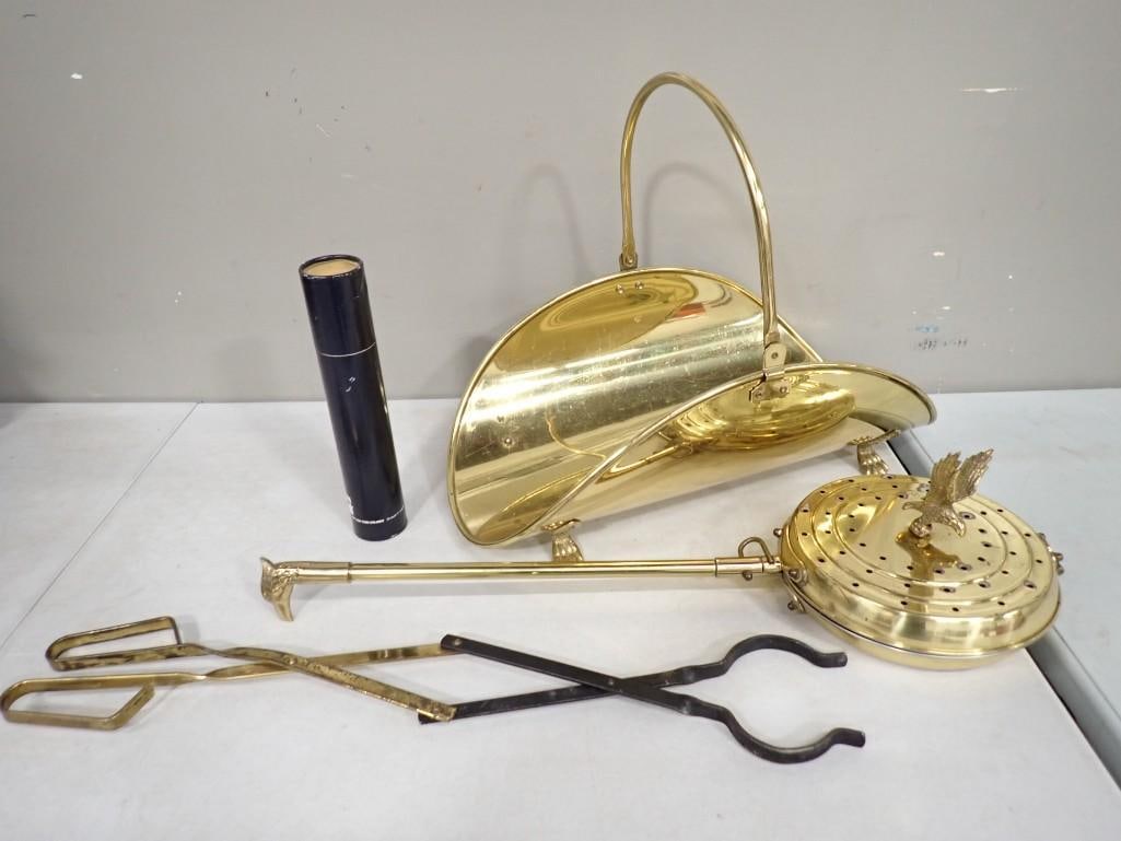 Fireplace lot including Nice Brass wood Holder, Matches, other Accessories (1 of 9)