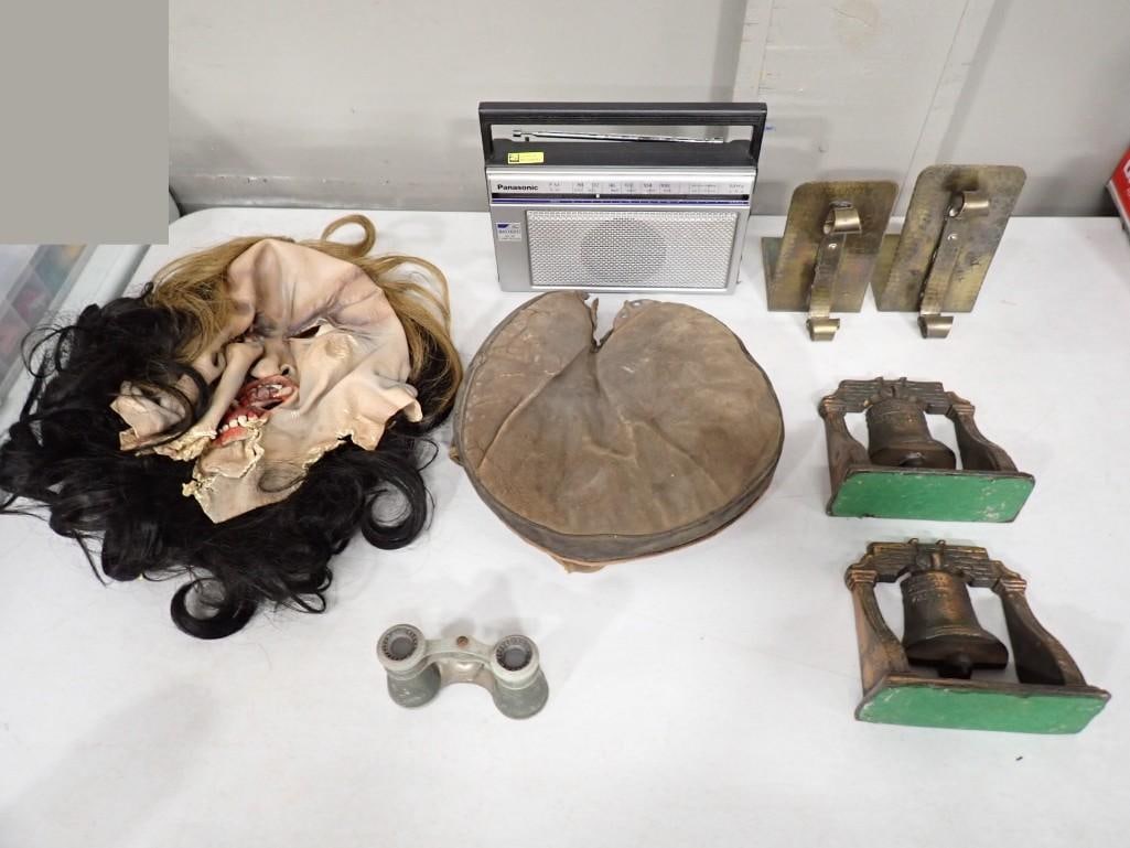 Misc. lot including Antique Catcher's Mitt, Halloween Mask, Vintage Panasonic Radio, Binoculars, (1 of 7)