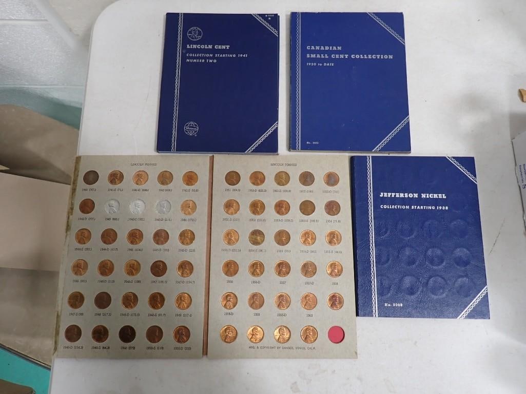Assorted Coin books with vintage coins including Canadian Pennies, Lincoln Cents, Jefferson Nickels (1 of 12)