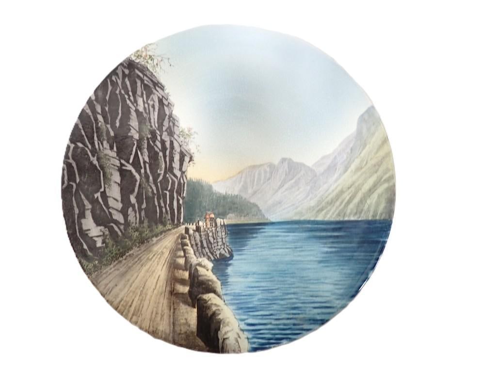 Mettlach Villeroy & Boch Wall Hanging Plate - Mountain Sea Scene: Mettlach Villeroy & Boch Wall Hanging Plate - Mountain Sea Scene