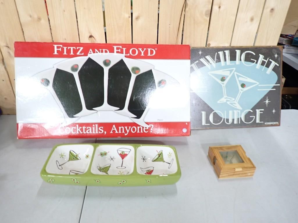 Martini Glass Design Home Decor including Glass Coasters, Divided Dish, Fitz and Floyd, Metal Sign (1 of 6)