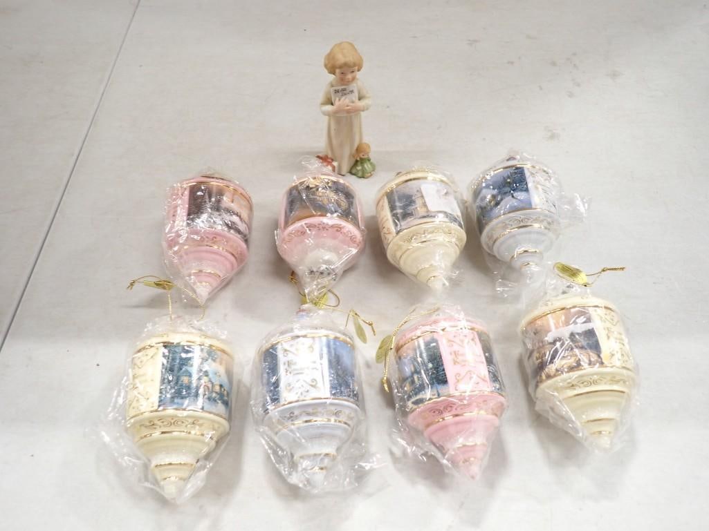 Vintage Thomas Kinkade Ornaments and 1982 Enesco Figurine: Vintage Thomas Kinkade Ornaments and 1982 Enesco Figurine