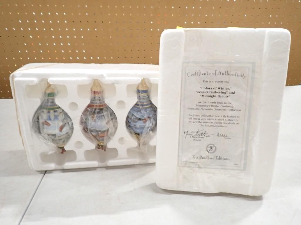 Set of 3 Bradford Editions Porcelain Ornaments incl Colors of Winter, Scarlet, Gathering, and Midnig (1 of 5)