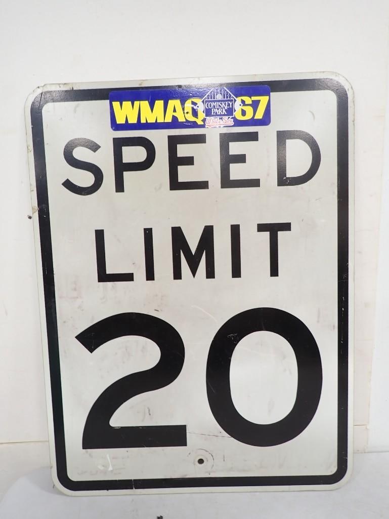 Vintage Speed Limit 20 Sign with WMAQ Comiskey Park Chicago White Sox Sticker (1 of 4)