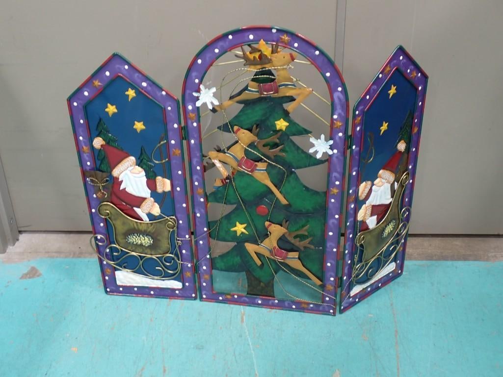 Hand Painted Christmas Fireplace Tri-Fold Screen (1 of 7)