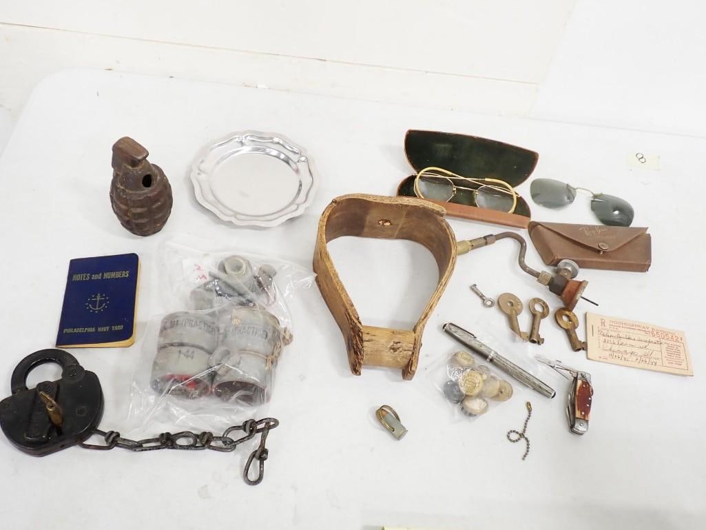 Vintage Smalls Lot/etc. including Ray Ban Glasses with Case, Old Locks, Railroad Keys, Bent Wood (1 of 13)