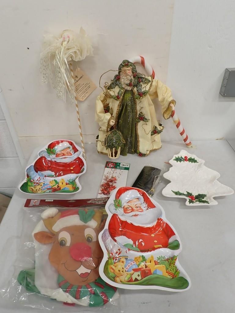 Assorted Christmas Lot including Vintage Santa Claus Trays, Tree Tray, Rudolf, etc.: Assorted Christmas Lot including Vintage Santa Claus Trays, Tree Tray, Rudolf, etc.