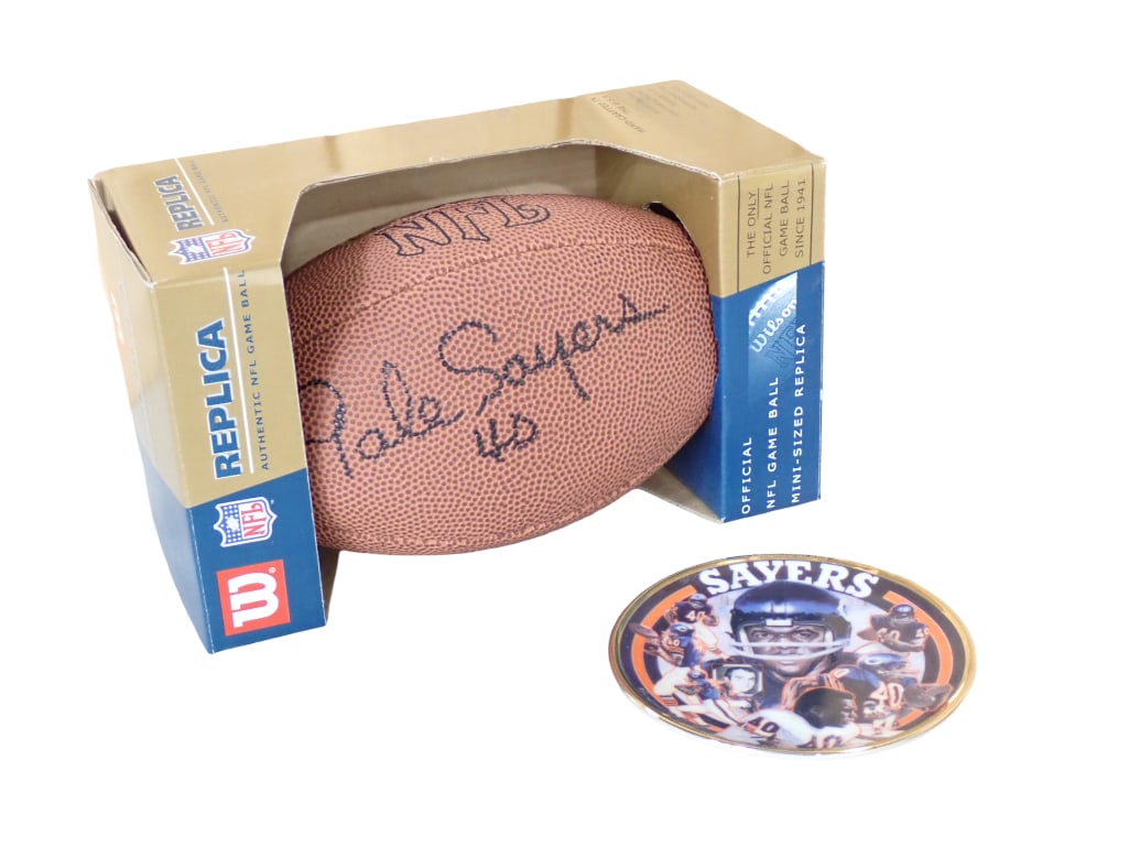 Chicago Bears Gale Sayers Lot including Autographed Football and Collector Plate (1 of 11)