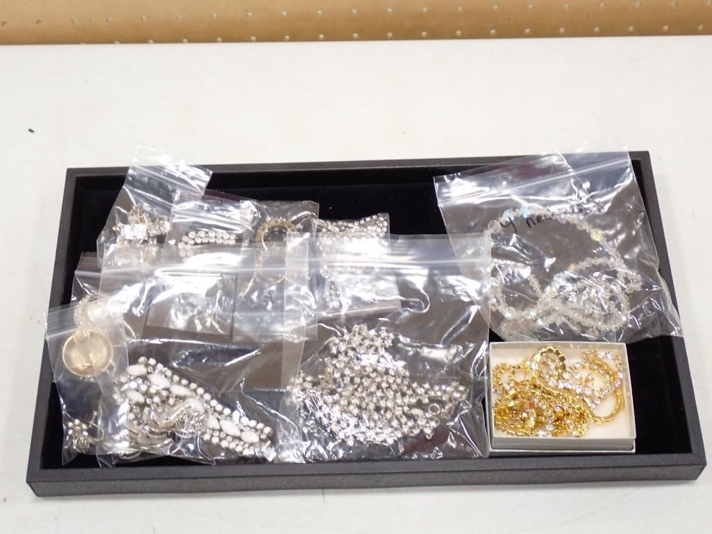 Lot of Costume Jewelry Mostly Rhinestone: Lot of Costume Jewelry Mostly Rhinestone . Tray is not included