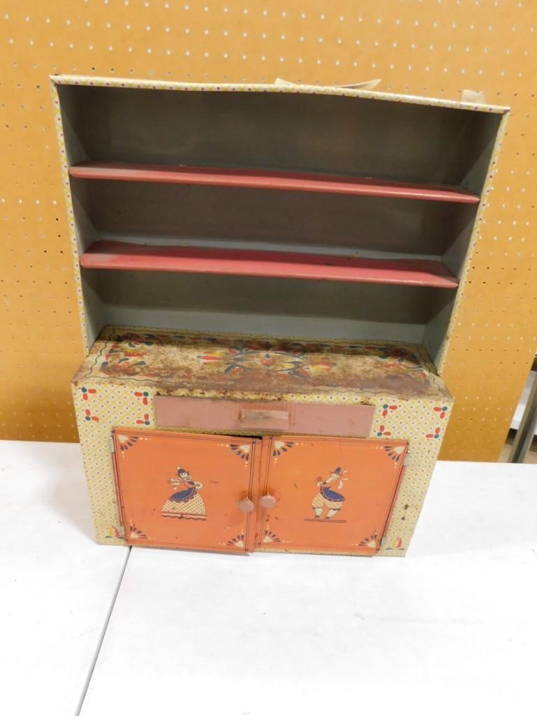 Vintage 1950's Ideal Tin Kitchen Hutch Toy: Vintage 1950's Ideal Tin Kitchen Hutch Toy