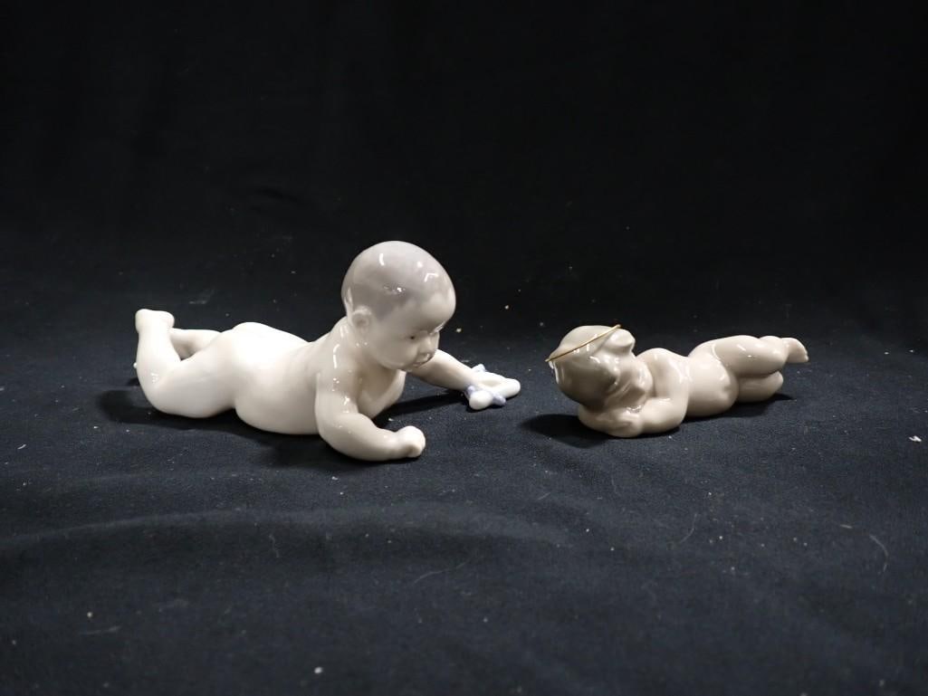 Lladro Little Jesus 4535 Porcelain Figurine and Royal Copenhagen Child Crawling 1739 Porcelain Figur: Lladro Little Jesus with Halo 4535 Porcelain Figurine and Royal Copenhagen Child Crawling 1739 Porcelain Figurine . Both with gloss finish