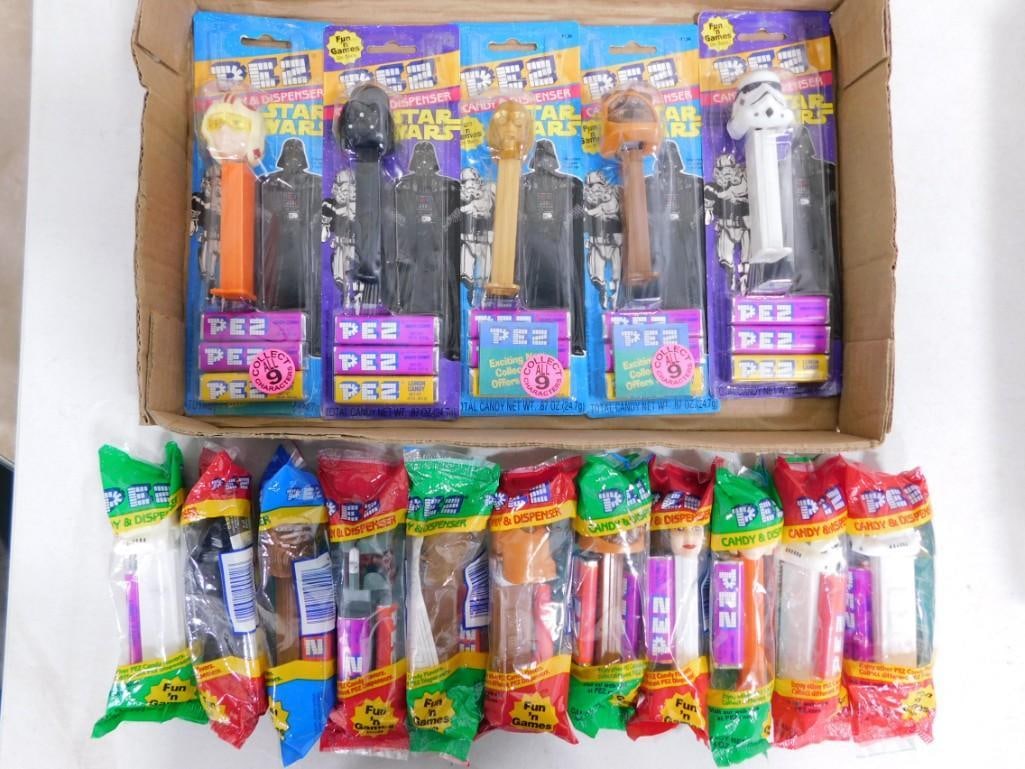 16 Star Wars Pez NIP Lot: 16 Star Wars Pez including Storm Trooper, C3PO, Chewy, Darth Vader, Ewoks, etc. All new in package