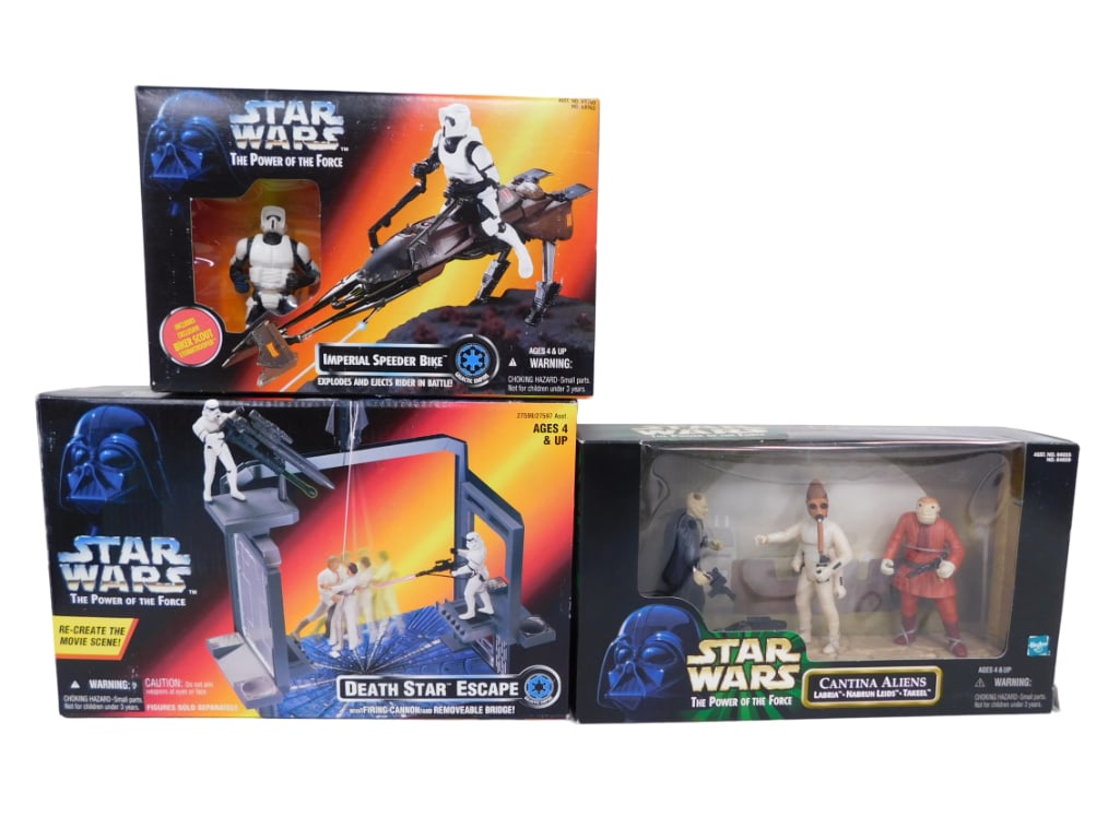 Star Wars NIB Toys and Figures incl Imperial Speeder Bike, Death Star Escape, Cantina Aliens (1 of 4)