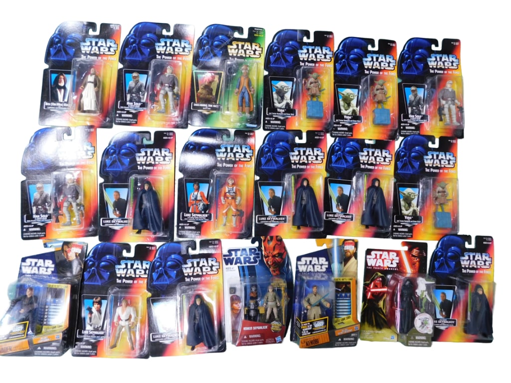 19 Star Wars Action Figures NIP incl Luke Skywalker, Yoda, Anakin Skywalker,: 19 Star Wars Action Figures New in Package incl Luke Skywalker, Yoda, Anakin Skywalker, Obi Wan Kenobi, Han Solo, etc