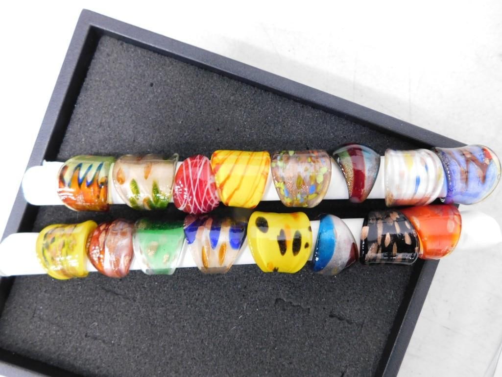 16 Hand Blown Art Glass Rings Lot (1 of 4)