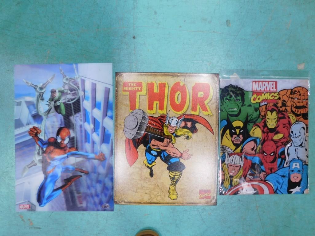3 Metal Signs incl Spider Man, Thor, and Marvel Comics (1 of 4)