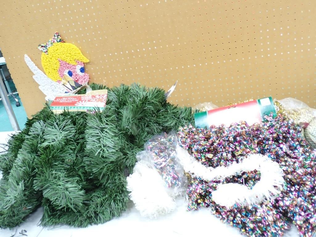 Christmas Lot including Vtg Popcorn Plastic Angel, Garland, etc.: Christmas Lot including Vintage Popcorn Plastic Angel, Garland, etc.