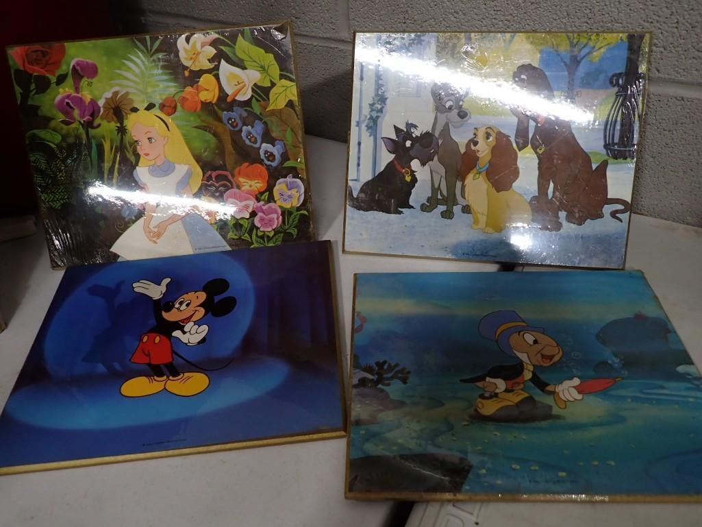Vintage Walt Disney Wooden Wall Hanging Prints including Mickey Mouse, Lady and the Tramp, Jiminy Cr (1 of 6)