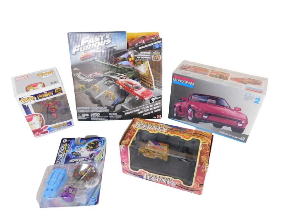 Toy Lot incl Philippine Jeepney, Sealed Monogram Porsche 911 Slant Nose 1:24 Scale Model Kit, (1 of 8)