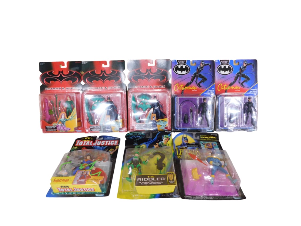 8 Figures New in Package incl The Riddler from Batman, Total Justice Superman, Batgirl, Catwoman,: 8 Figures New in Package incl The Riddler from Batman, Total Justice Superman, Batgirl, Catwoman, Robin has Become Nightwing
