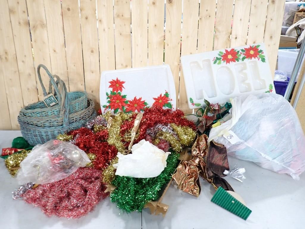 Assorted Christmas Decor including Wicker Baskets, Noel, Trays, Garland, etc. (1 of 14)