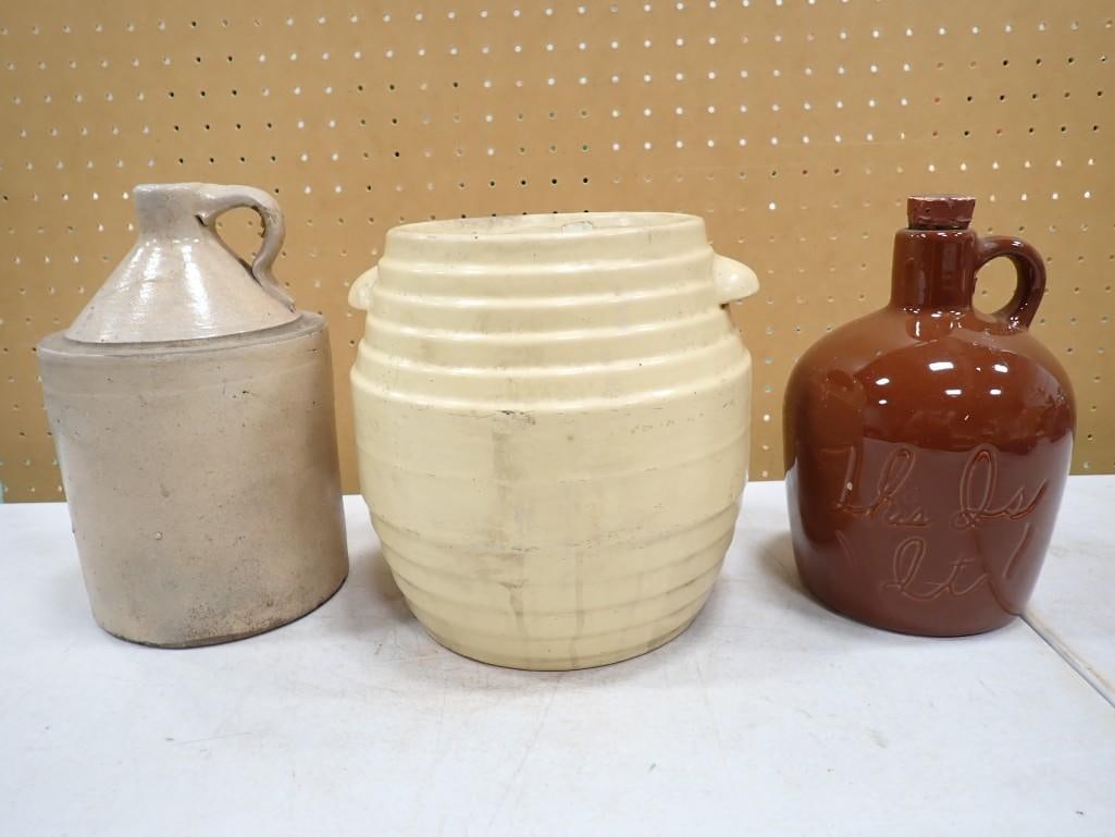 3 Stoneware Items incl Red Wing Saffron Ware Cookie Jar and 2 Unmarked Jugs (1 of 9)