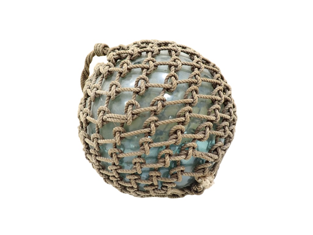 Vintage Blown Glass Nautical Fishing Float with Tied Ropes (1 of 9)