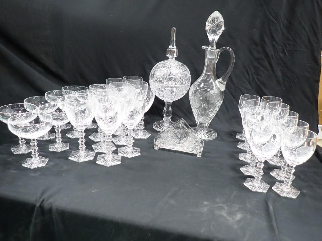 Lot of Stemware, Decanter, Footed Candy Dish, Napkin Holder: Lot of Stemware, Decanter, Footed Candy Dish, Napkin Holder . 33 pieces total