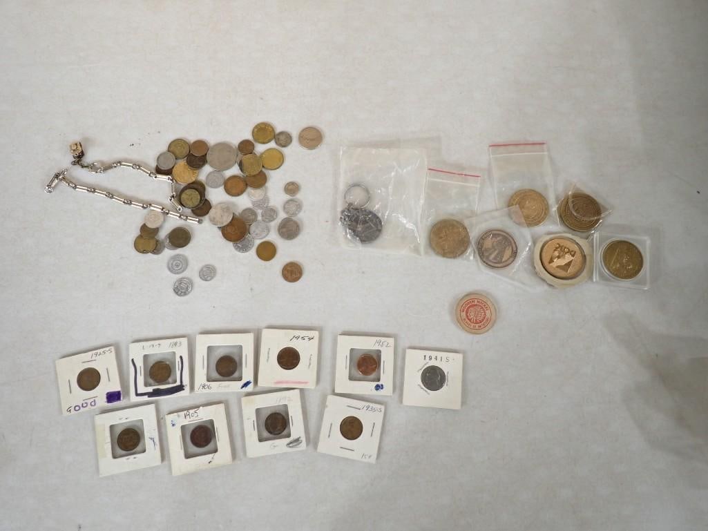 Lot off assorted Vintage and Antique World and US Coins, Tokens, etc. Including some Indian Head Pen (1 of 6)