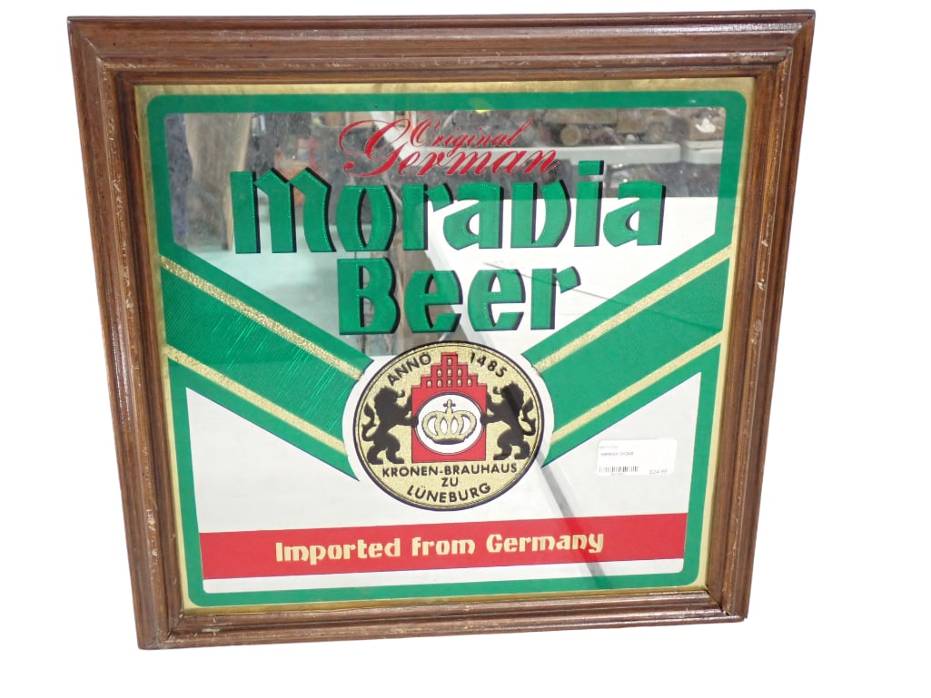 Vintage Moravia Beer Bar Mirror  Framed or Beer Sign 16 1/2" x 16 1/2" (1 of 7)