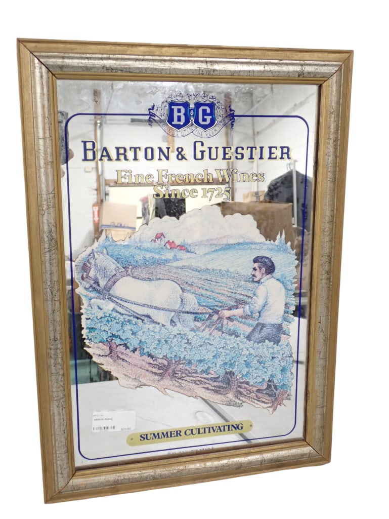 Barton & Guestier Fine French Wines Bar Mirror B&G Summer Cultivating Framed 20.5" x 14.5" (1 of 8)