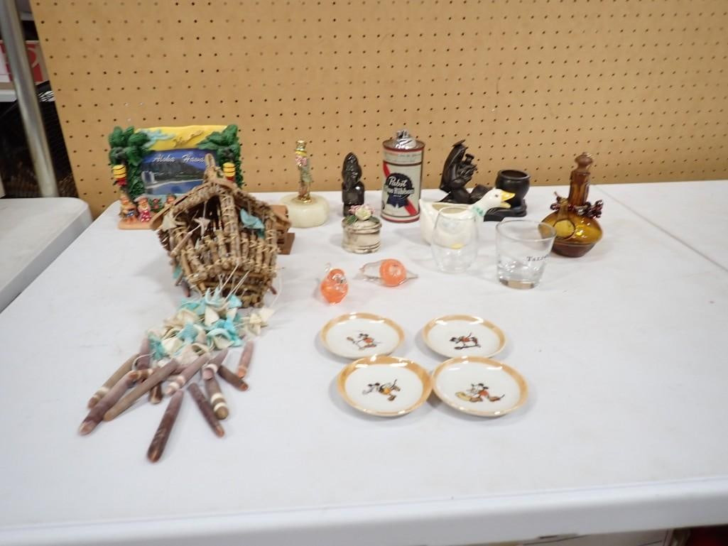 Smalls lot including Vintage Mickey Mouse Plates, Pabst Blue Ribbon Lighter, Figurines, Smalls, etc. (1 of 5)