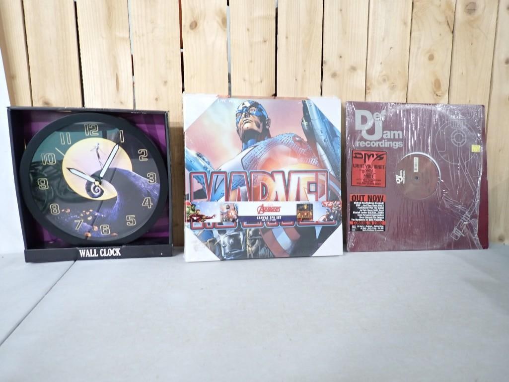 New in Package Nightmare Before Christmas Wall Clock, Def Jam DMX Vinyl Record, Marvel Canvas Wall (1 of 10)