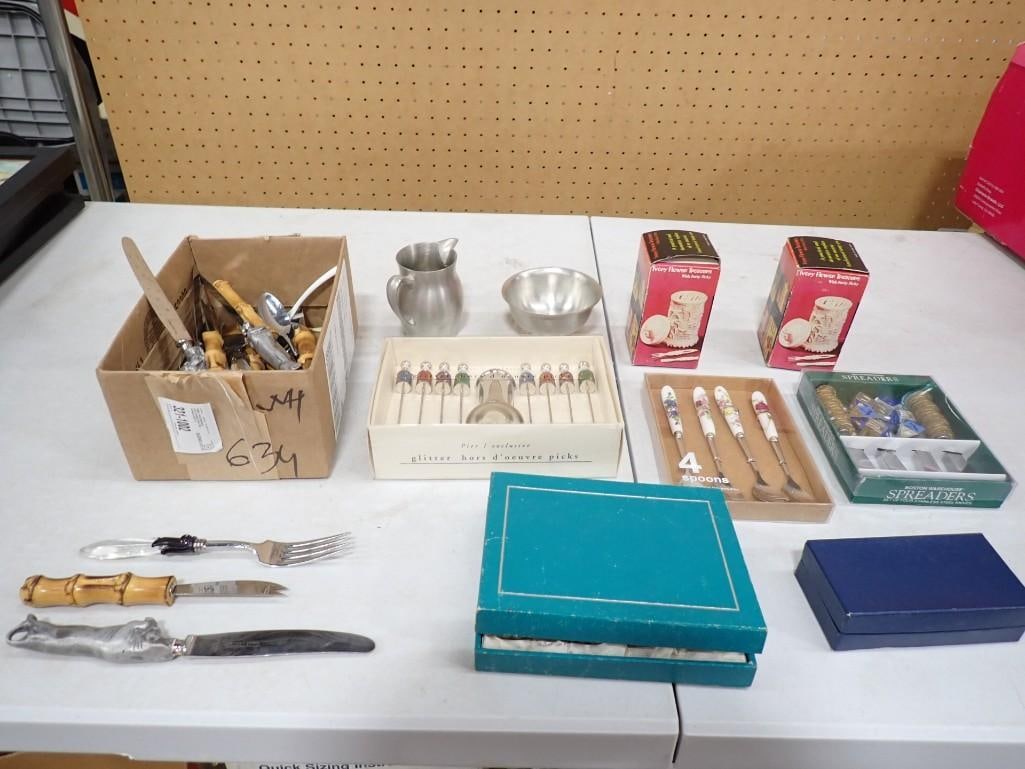 Kitchen/ Flatware lot including New in Box Glitter Hors D'oeuvre picks, etc (1 of 5)