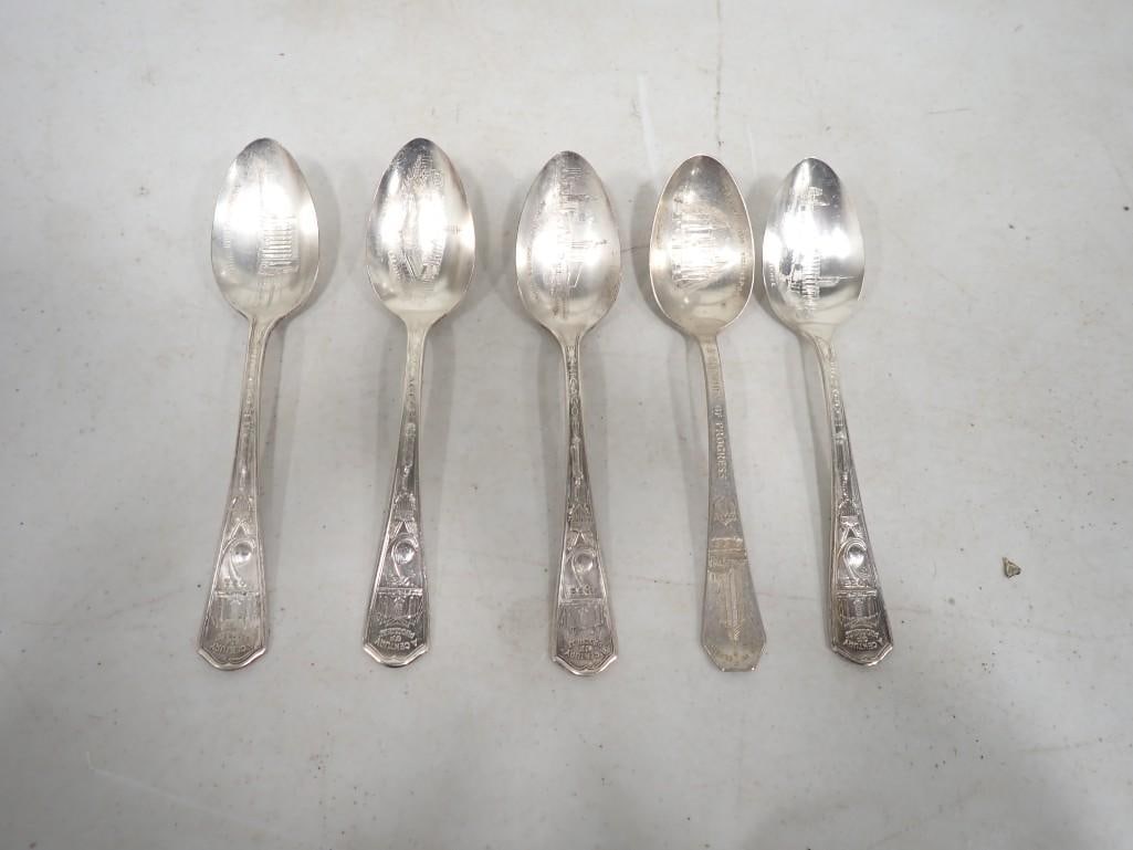 5 Vintage Century of Progress World's Fair Collector Spoons: 5 Vintage Century of Progress World's Fair Collector Spoons