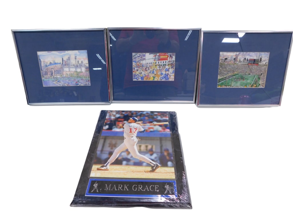 Chicago Sports lot including Mark Grace Plaque, Framed Prints of Soldier Field, Comisky Park, Soldie (1 of 7)