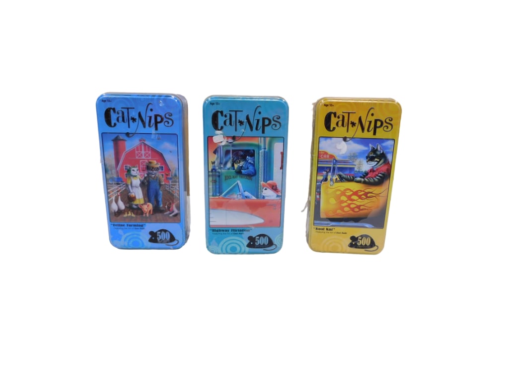 Set of 3 Cat Nips 500 Piece Puzzles - Still Sealed in Tins: Set of 3 Cat Nips 500 Piece Puzzles - Still Sealed in Tins