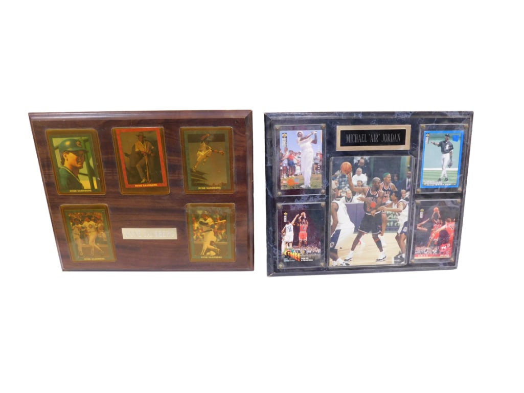 Michael Jordan and Ryne Sandberg Plaque with Baseball/Basketball/Golf Cards: Michael Jordan and Ryne Sandberg Plaque with Baseball/Basketball/Golf Cards