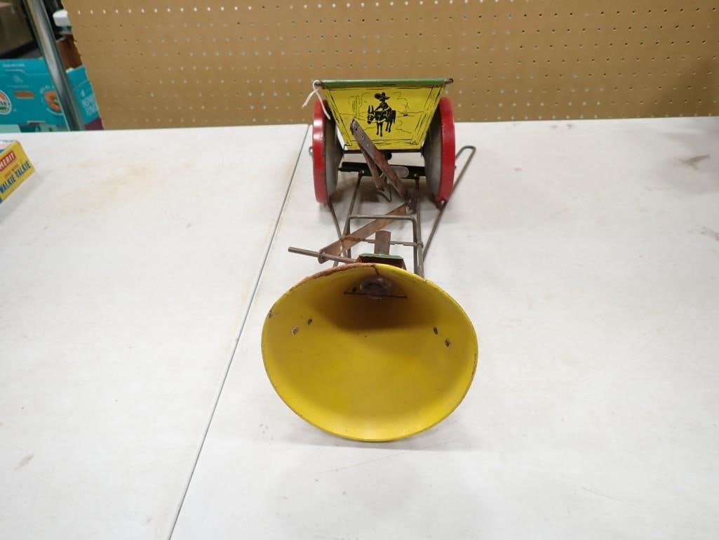 Vintage Metal Toys including Elenee Wagon and part of Sandy Andy No. 101 Sandbox toy: Vintage Metal Toys including Elenee Wagon and part of Sandy Andy No. 101 Sandbox toy