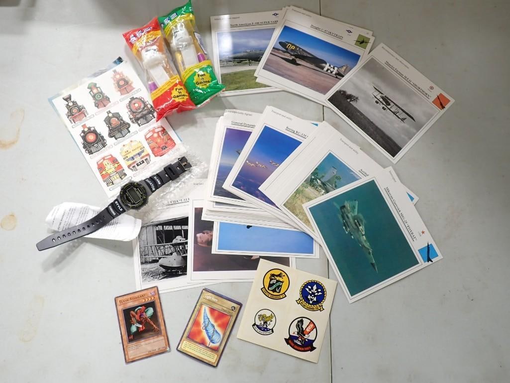 Collectibles incl Airplane Cards, Pez Dispensers, Aviator Style Watch, etc: Collectibles incl Airplane Cards, Pez Dispensers, Aviator Style Watch, etc . Watch is untested