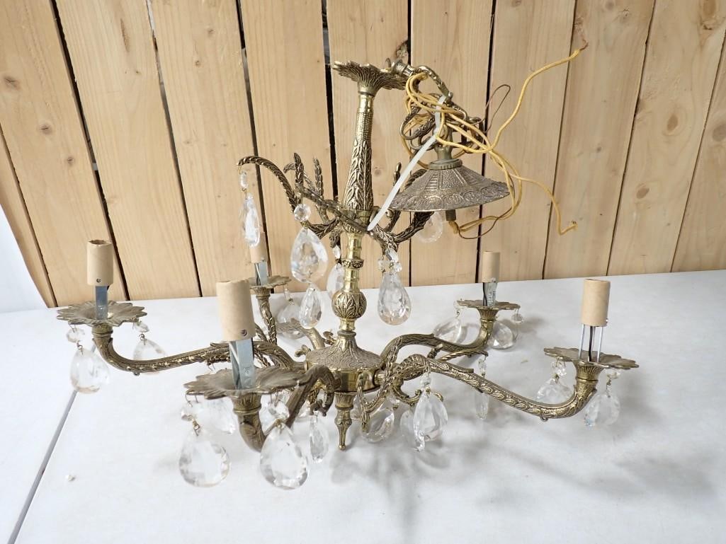 Vintage Chandelier: Vintage Chandelier . Condition: missing some crystals. Should be rewired before installing.
