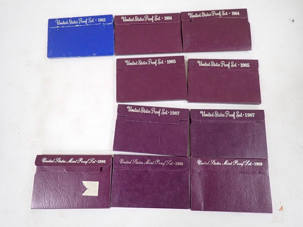 Lot of 10 US Proof Coin Sets including 1983 1984(2) 1985(2) 1987(2) 1988 1989 1990 (1 of 6)